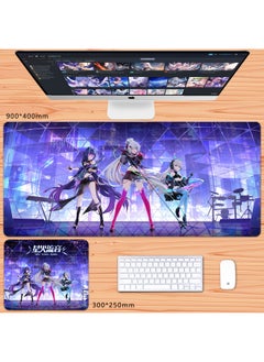 No Overlock Honkai Impact 3 Mouse Pad Extra Large Animation Kiana Dem Lisa Alicia Two-Dimensional Notebook-Color:80x30cm Thickness 3mm-Pattern:Dark Blue Sound Fire Meteor