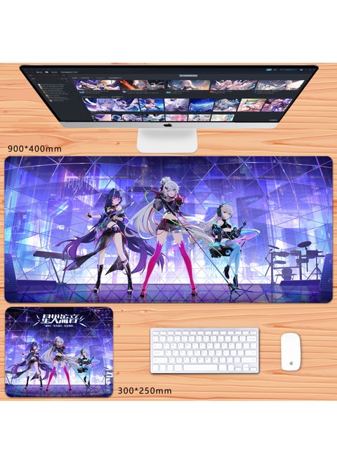 No Overlock Honkai Impact 3 Mouse Pad Extra Large Animation Kiana Dem Lisa Alicia Two-Dimensional Notebook-Color:80x30cm Thickness 3mm-Pattern:Dark Blue Sound Fire Meteor