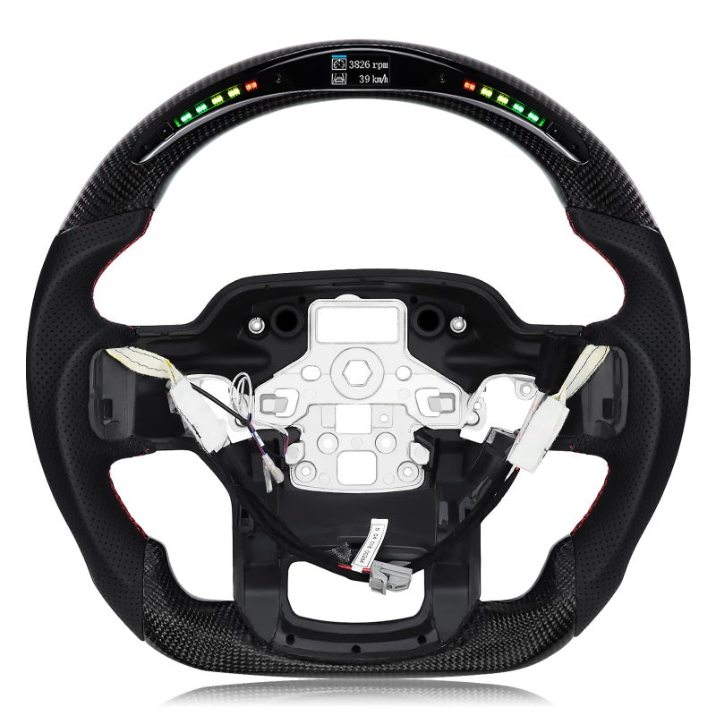 VOONKE Real Carbon Fiber Steering Wheel Dshaped with LED Display Heating Function Nappa Perforated Leather Flatbottom Steering Wheel for Ford F150 Raptor 20212023 with Paddle Shifter Holes