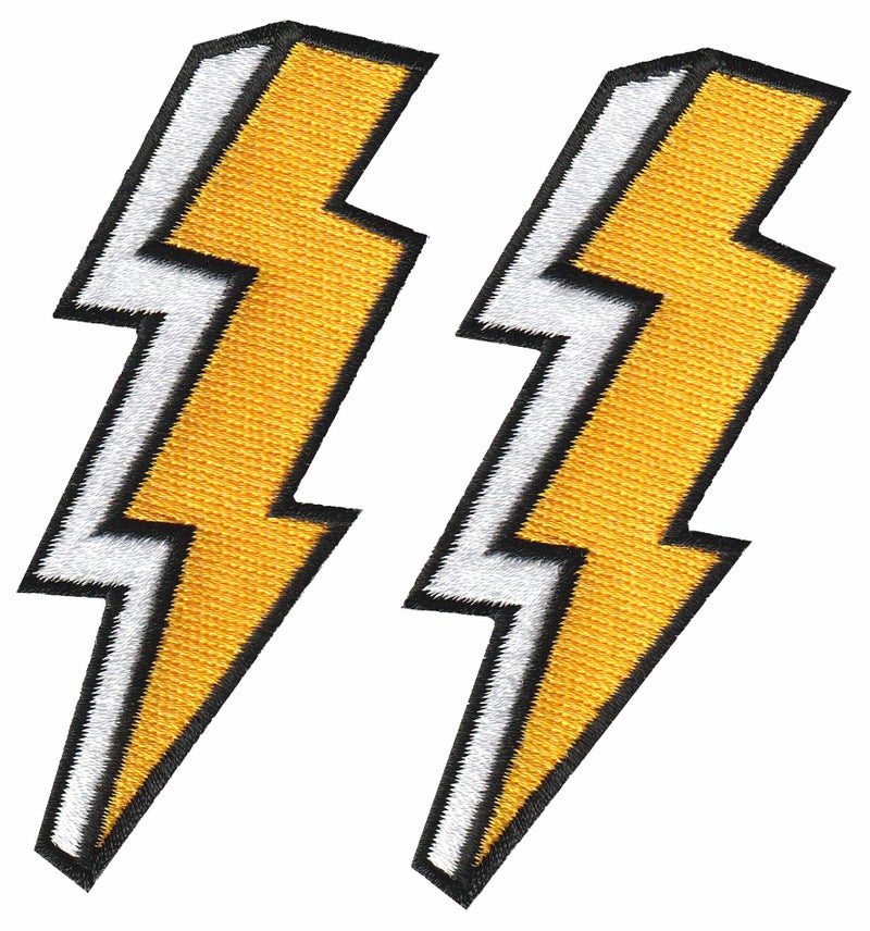 TKPatch Lot of 2 Lightning Bolts Strike Electrical Storm zap DIY Embroidery Crafting Embroidered Appliques Ironon Patches 