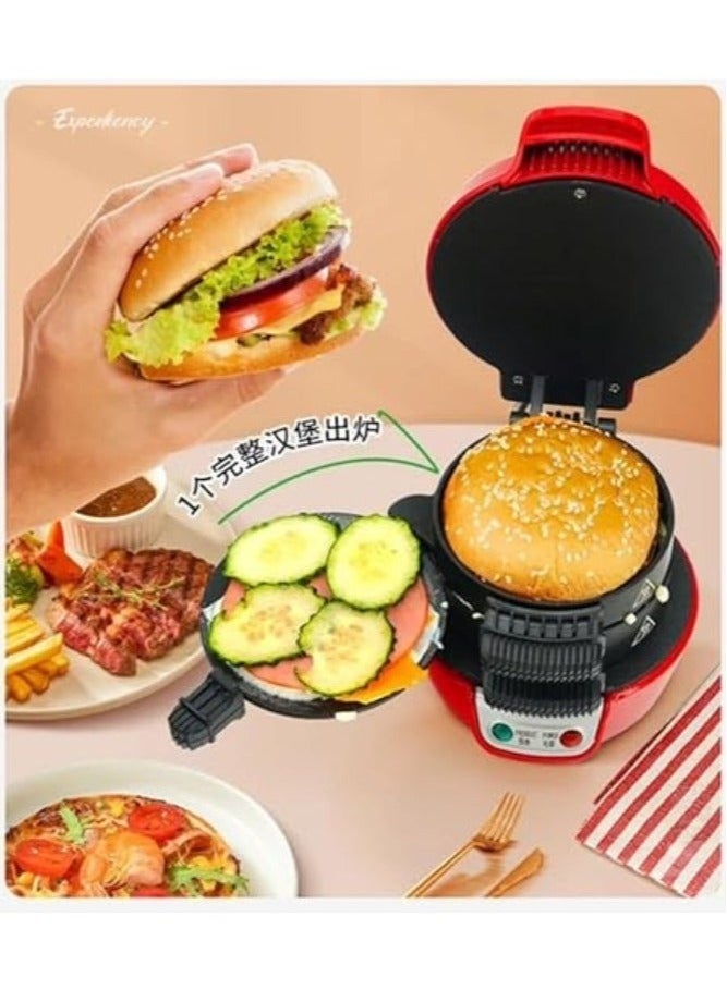 Large 3-in-1 Burger Press, Sandwich & Waffle Maker – Multifunctional Breakfast Machine for Home, Red - Image 2