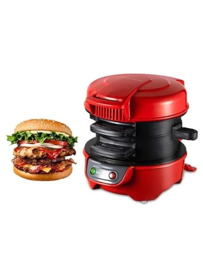 Large 3-in-1 Burger Press, Sandwich & Waffle Maker – Multifunctional Breakfast Machine for Home, Red - Image 4