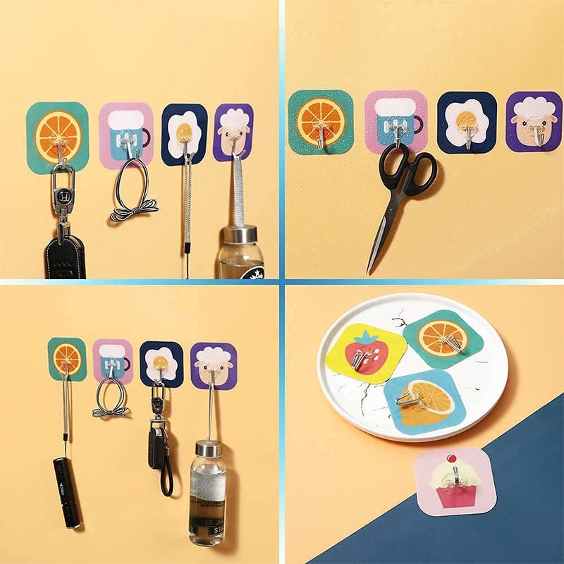 PAVITYAKSH Waterproof Fancy Design 12 PCS Sticker on Adhesive Stronger Wall Hook for Kitchen Hanging Wall Hooks for Bathroom Hanging Clips for Wall Cartoon Design Wall Hook 85 x 75 cm - Image 4