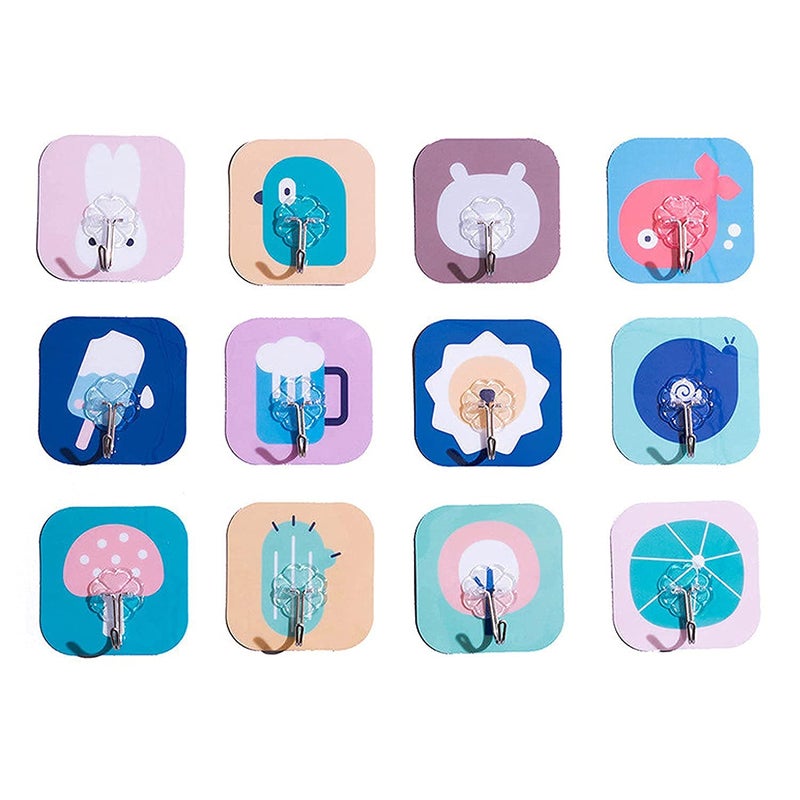 PAVITYAKSH Waterproof Fancy Design 12 PCS Sticker on Adhesive Stronger Wall Hook for Kitchen Hanging Wall Hooks for Bathroom Hanging Clips for Wall Cartoon Design Wall Hook 85 x 75 cm - Image 1