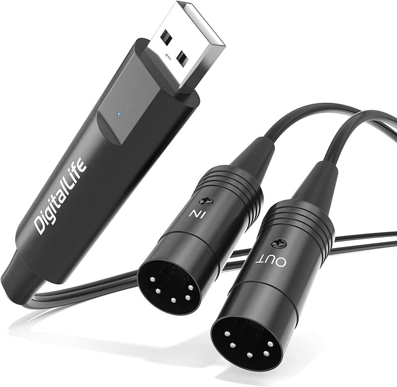 ديجيتال لايف USB إلى MIDI (5-Pin MIDI DIN، 1-إدخال/1-إخراج) - واجهة لكيبورد البيانو الكهربائي - متوافق مع Windows 11 و macOS 14 سونوما - Image 1