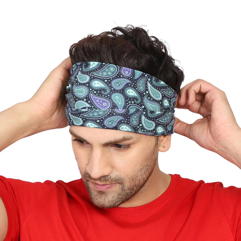 Coreteq Multicolor Sports Sweatband Headband Concealed Seam Micro-Spandex Men and Women (Paisley) Free Size - Image 2