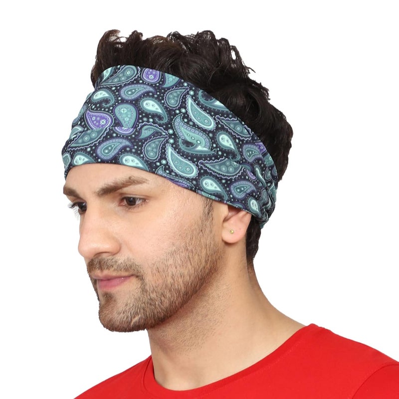 Coreteq Multicolor Sports Sweatband Headband Concealed Seam Micro-Spandex Men and Women (Paisley) Free Size - Image 1