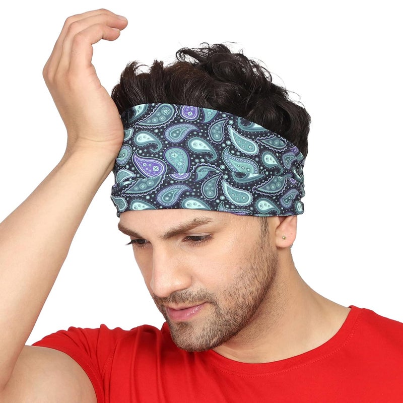 Coreteq Multicolor Sports Sweatband Headband Concealed Seam Micro-Spandex Men and Women (Paisley) Free Size - Image 5