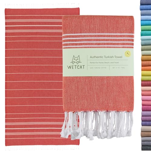 WETCAT Turkish Beach Towel Oversized (38"x71") 100% Turkish Cotton, Made in Turkey - Sand Free, Extra Large, Ultra Soft, Quick Drying, Compact & Lightweight for Travel - Red - Image 1