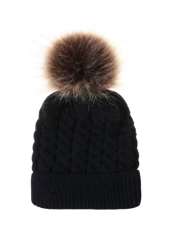 NIBEMINENT Winter Warm Women Knitted Crochet Wool Hat Hair Ball Earmuffs Caps Infant Toddler Kid Cute Hairball Beanie Cap 25.0x15.0x3.0cm  - Image 1