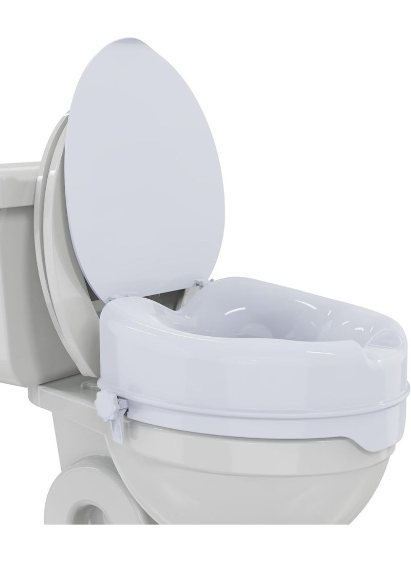 Raised toilet seat with a 6-inch high lid and a secure locking system. - Image 1