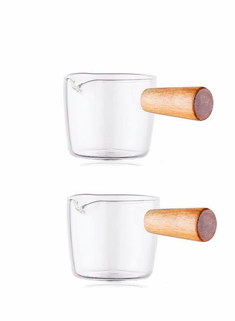 Creamer Dish Small Sauce Bowls, 2Pcs Prep Dip Dessert Dish Bowls with Handle Creamer Cup Mini Coffee Milk Creamer Serving Pitcher Jug, Borosilicate Glass Milk Dressing Server Pourer (S) - Image 1