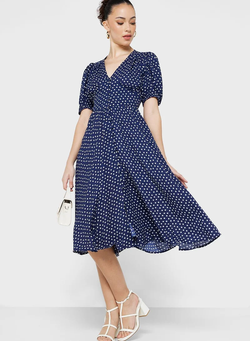 River Island Petite Puff Sleeve Printed Tiered Dress