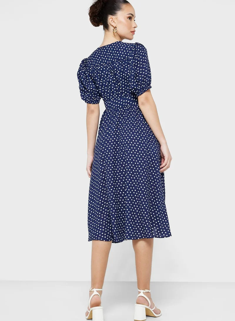 River Island Petite Puff Sleeve Printed Tiered Dress