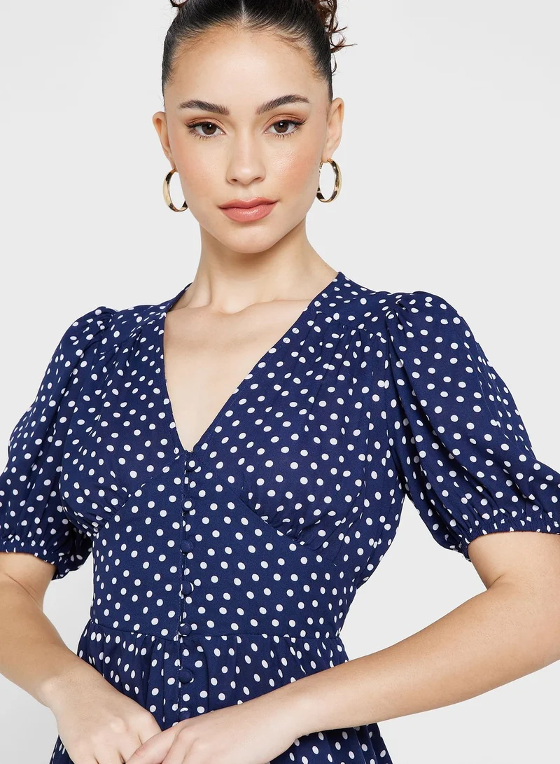 River Island Petite Puff Sleeve Printed Tiered Dress