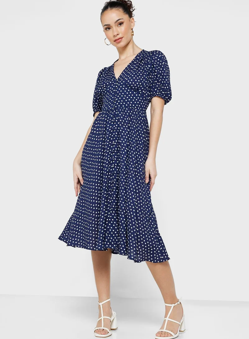 River Island Petite Puff Sleeve Printed Tiered Dress