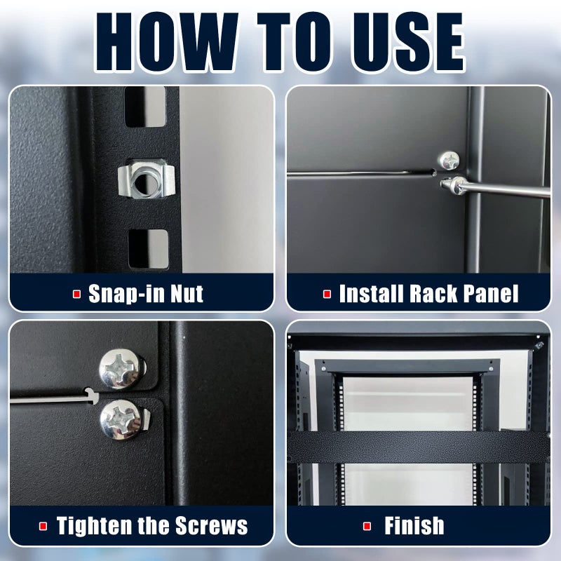 Leinuosen Blank Rack Mount Panel Spacer Metal Blank Panel Black Server Rack Accessories Mount Filler for 19 Inch Server Network Enclosure Cabinet Cable(1 U,5 Pcs) - Image 4