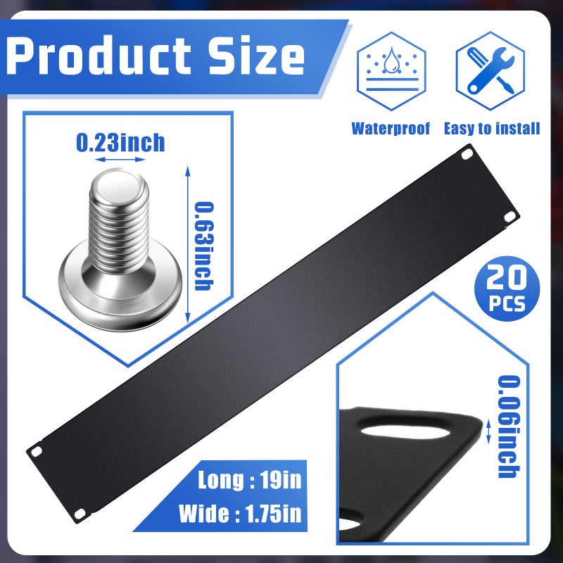 Leinuosen Blank Rack Mount Panel Spacer Metal Blank Panel Black Server Rack Accessories Mount Filler for 19 Inch Server Network Enclosure Cabinet Cable(1 U,5 Pcs) - Image 3