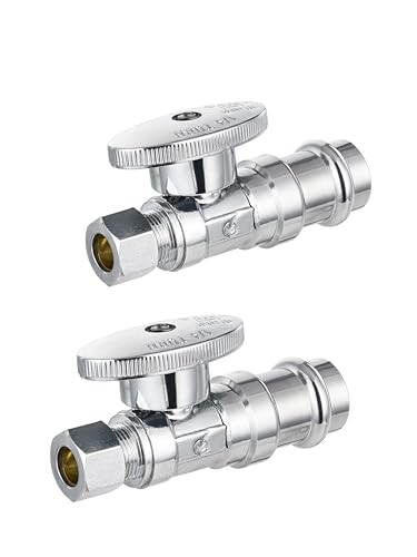 EFIELD Pack of 2 EFIELD Stop Straight Valve 12 Copper Press x 38 OD Compression 14 Turn LF Brass Made Chrome PlatedVALVE3972PCS - Image 1