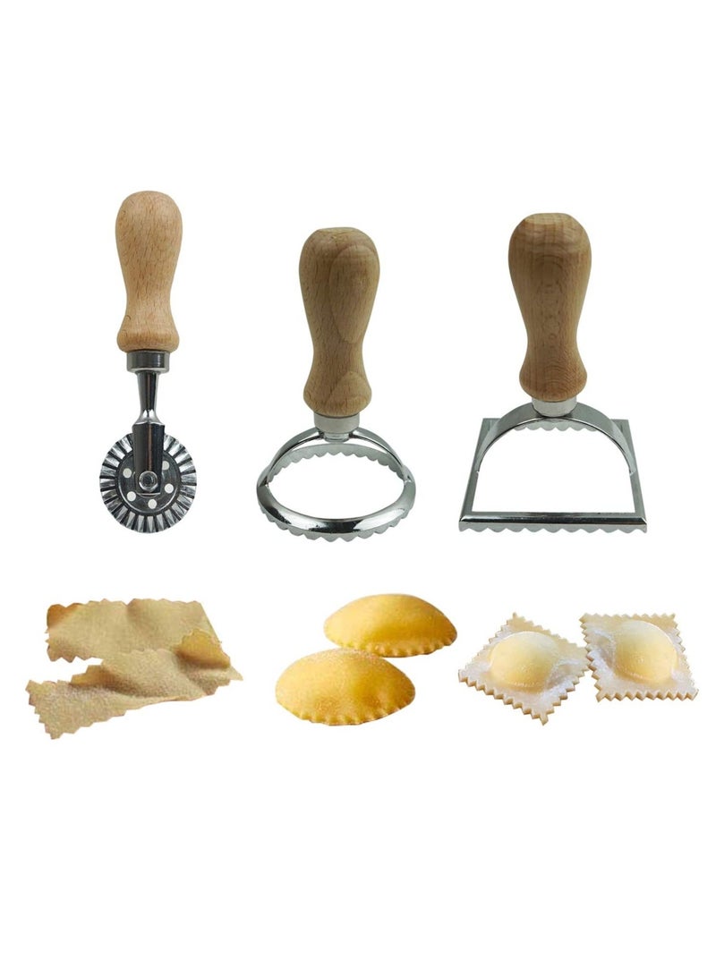 NIBEMINENT Ravioli Stamp Cutter Large Round Square Maker and Dough Wheel Metal Pasta Press Mold for Italian Dumplings Lasagna Pierogi Wonton Pastry 3 Set - Image 1