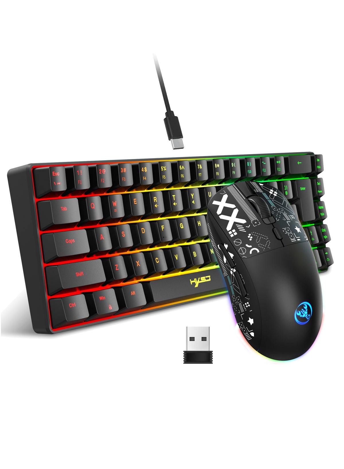 hxsj Hxsj V200 68 Key Rgb Wired Gaming Keyboard And T90 Wireless Gaming Mouse Set usb 1.7 M 310*101*35mm ZB6CC4E5B43D6F936F8B6Z