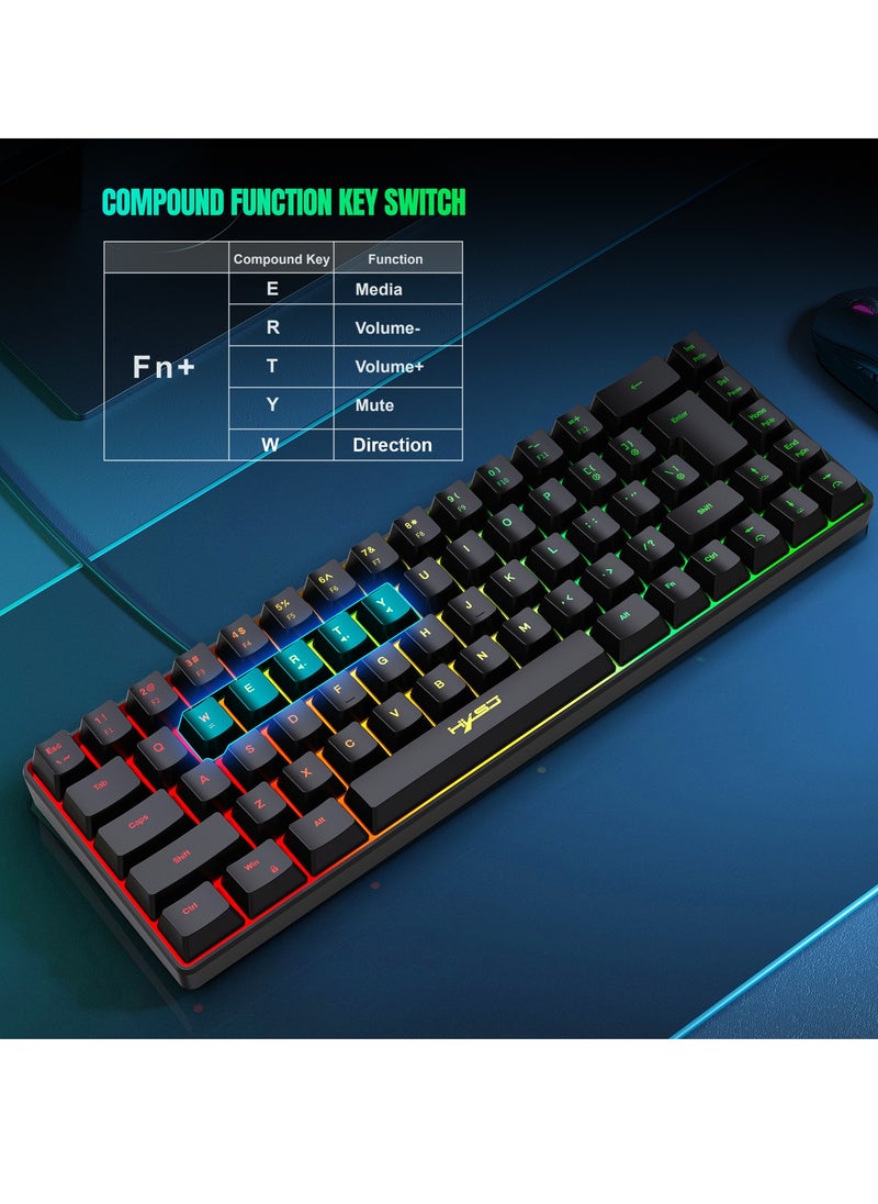 HXSJ - V200 68 Key RGB Wired Gaming Keyboard and T90 Wireless Gaming Mouse Set - Image 1