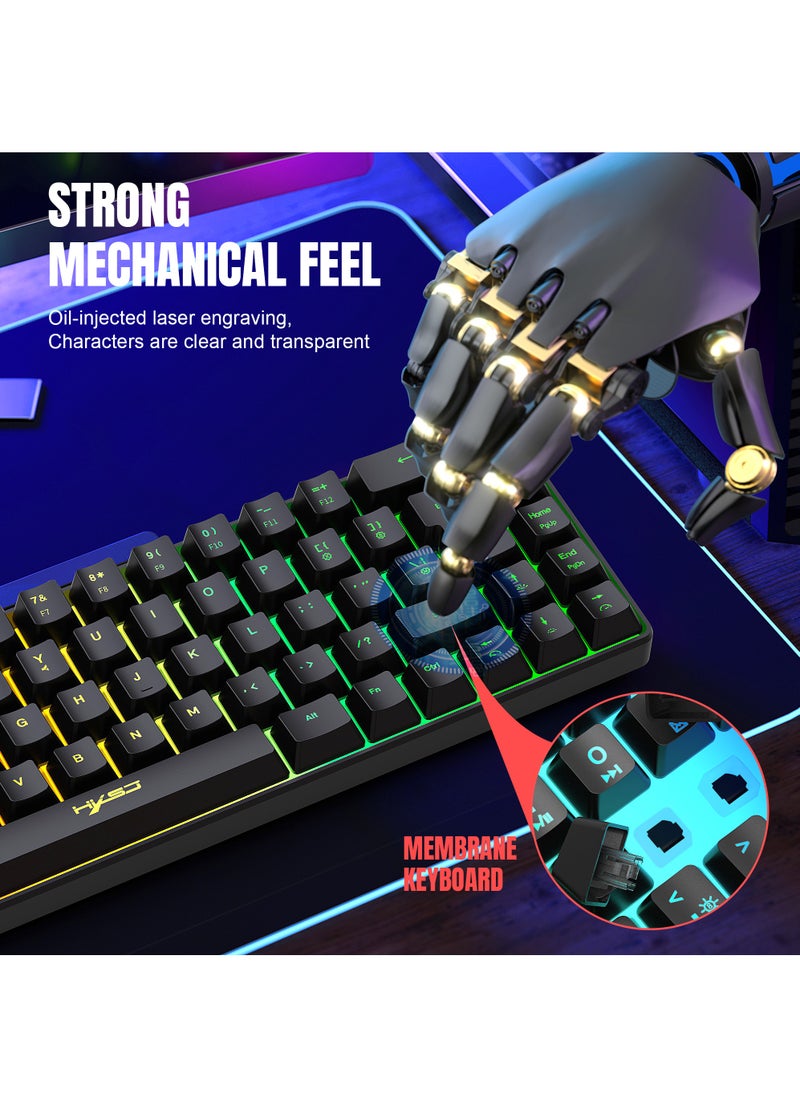 HXSJ - V200 68 Key RGB Wired Gaming Keyboard and T90 Wireless Gaming Mouse Set - Image 1