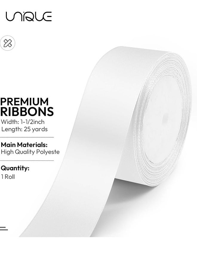Unique White Satin Ribbon, 1-1/2 Inches x 25 Yards Fabric Satin Ribbon for Gift Wrapping, Crafts, Hair Bows Making, Wreath, Wedding Party Decoration and Other Sewing Projects  - Image 2