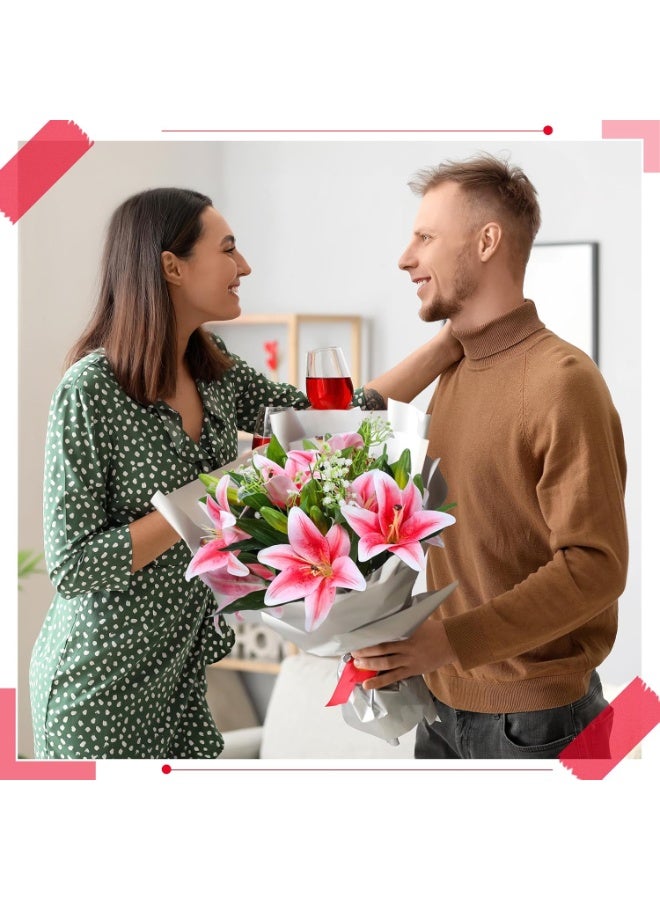 16 قطعة زهور زنابق النمر الصناعية ليوم الأم، زنابق لمسة حقيقية من اللاتكس، باقة زهور صناعية من اللاتكس مع أعمدة لتزيين المنزل أو الهدايا، عيد ميلاد (وردي وأخضر) - Image 4