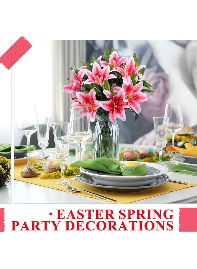 16 قطعة زهور زنابق النمر الصناعية ليوم الأم، زنابق لمسة حقيقية من اللاتكس، باقة زهور صناعية من اللاتكس مع أعمدة لتزيين المنزل أو الهدايا، عيد ميلاد (وردي وأخضر) - Image 5