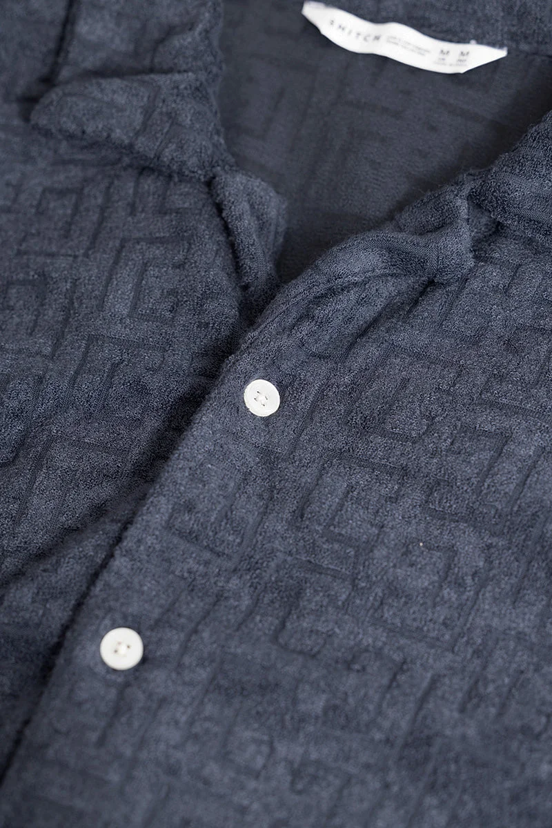 سنيتش Navy Textured Half Sleeve Boxy Shirt