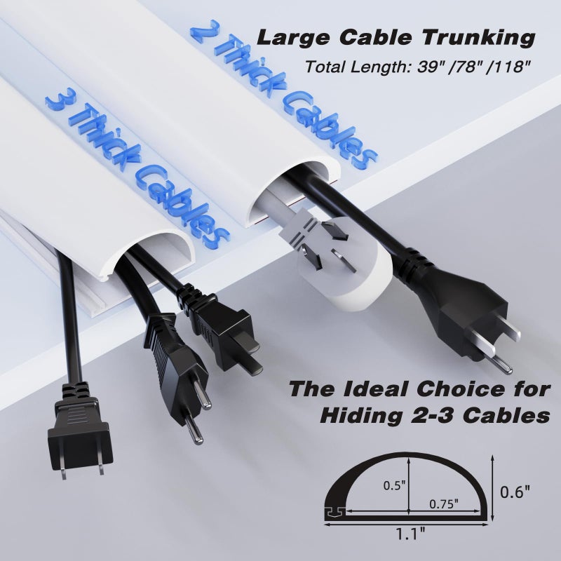 MUSRCYIO 39" Silicone Cord Hider for 2-3 Cords,Flexible Side-Opening Self-Adhesive Cord Covers for Wires on Wall Mount TV,Easier Setup for Home Office Cable Management Wire Hider,1.1" W x 0.6" H,White - Image 2