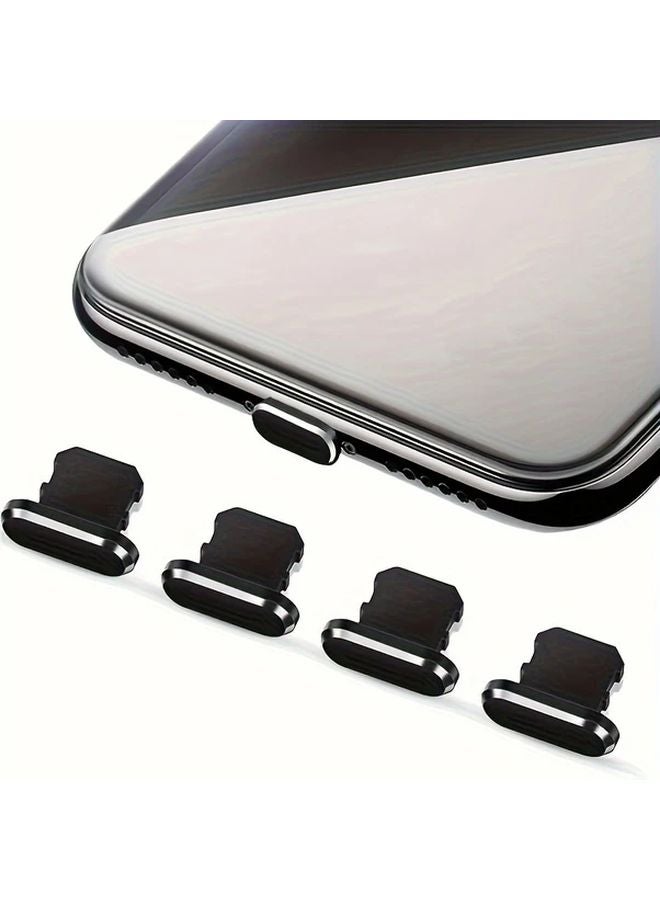 4 قطع من سدادات الغبار المصنوعة من سبائك الألومنيوم باللون الأسود لهواتف iPhone 14 و13 و12 وPro Max و11 وMini وXR و8 Plus وآيباد وإيربودز، غطاء منفذ البرق - Image 1