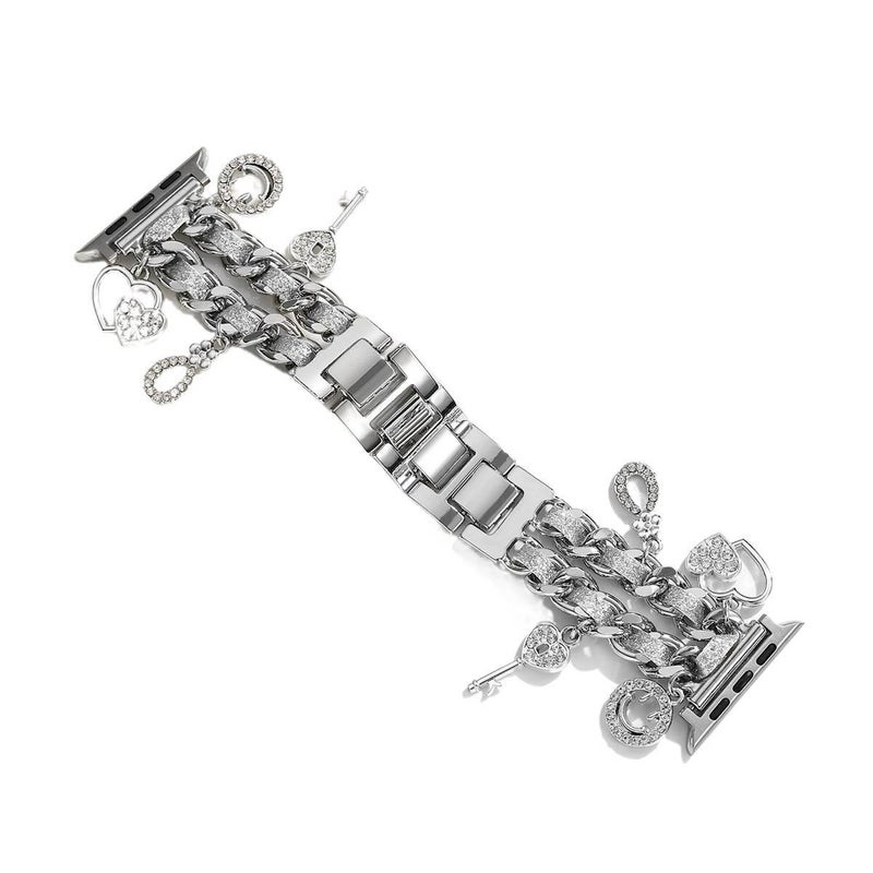 Silver Stainless Steel Link Smartwatch Band Compatible with Apple Watch with Adjustable Fit Replacement Strap and Dressy Metal Bracelet Style - AuraLuxe - Image 1