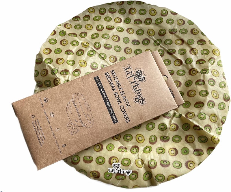 Li'l Things Li’l Things Beeswax Bowl Covers – Reusable Wraps Set of 5 | Organic Cotton, Beeswax & Jojoba | Eco-Friendly, Washable Lids for Bread Proofing, Jars, Pet Food (XS–XL) -Fruity Fruit - Image 2
