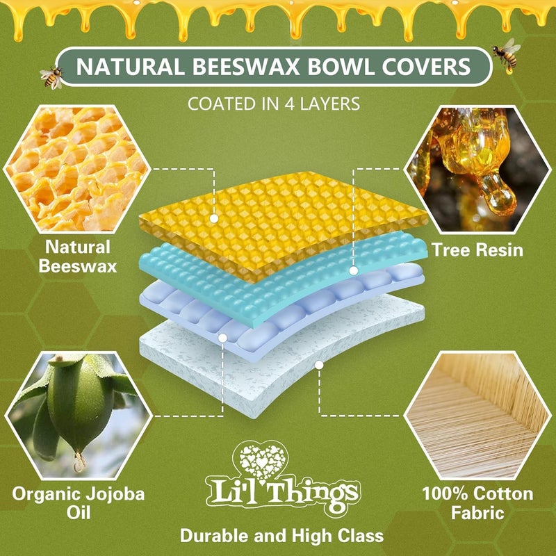 Li'l Things Li’l Things Beeswax Bowl Covers – Reusable Wraps Set of 5 | Organic Cotton, Beeswax & Jojoba | Eco-Friendly, Washable Lids for Bread Proofing, Jars, Pet Food (XS–XL) -Fruity Fruit - Image 4
