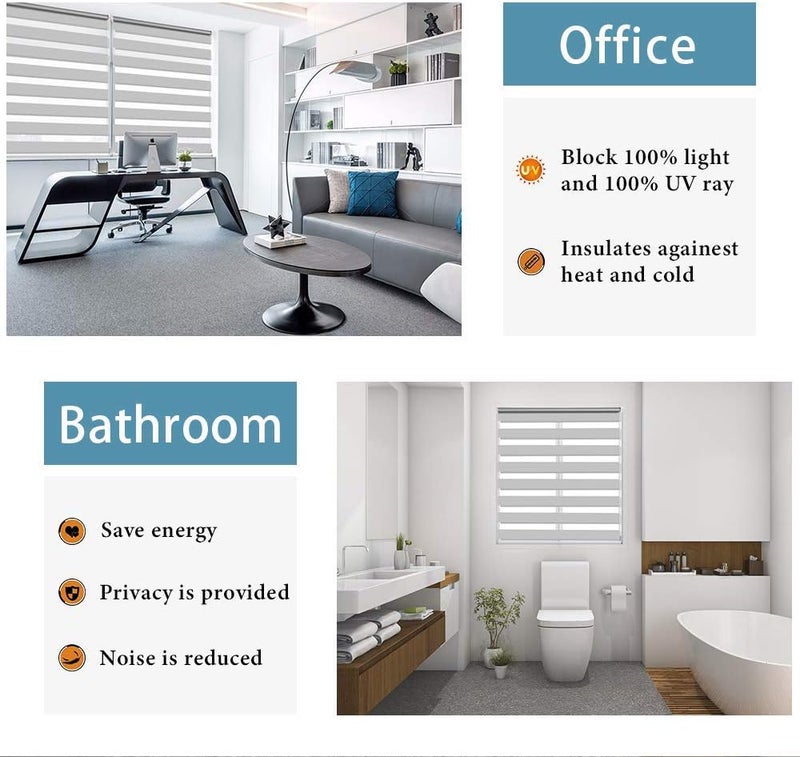 SMONTER Easy Fix Zebra Roller Blind,Day and Night Blinds Curtains with Install Accessories (45CMx150CM, GREY) - Image 3