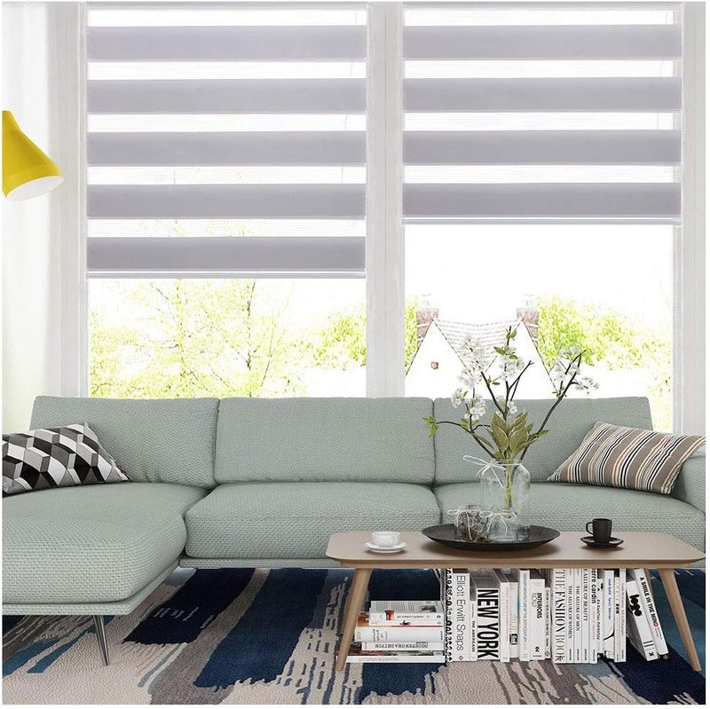 SMONTER Easy Fix Zebra Roller Blind,Day and Night Blinds Curtains with Install Accessories (45CMx150CM, GREY) - Image 1