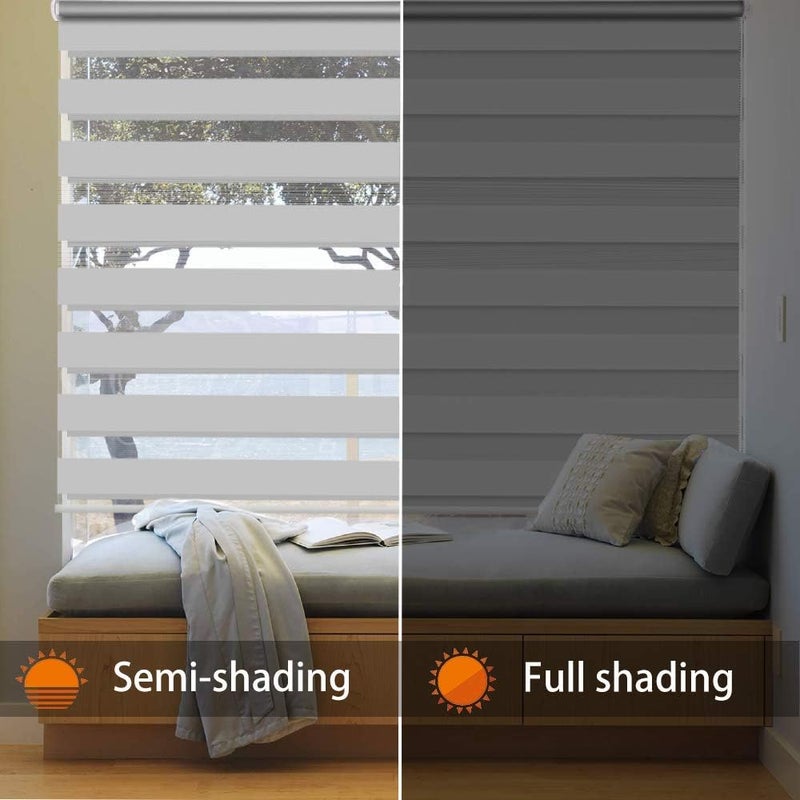 SMONTER Easy Fix Zebra Roller Blind,Day and Night Blinds Curtains with Install Accessories (45CMx150CM, GREY) - Image 2