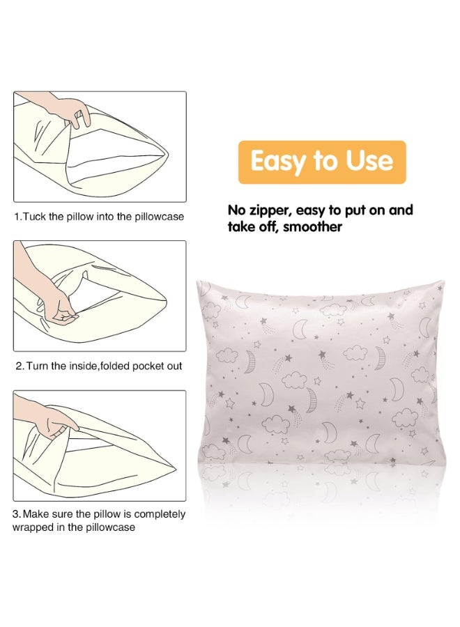 2 Pack Toddler Silk Satin Pillowcases, 49 x 36 cm, Baby Cot Bed & Travel Pillow Covers for Kids, Beige Cloud Moon - Image 5