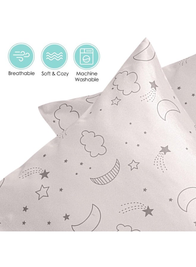 2 Pack Toddler Silk Satin Pillowcases, 49 x 36 cm, Baby Cot Bed & Travel Pillow Covers for Kids, Beige Cloud Moon - Image 2