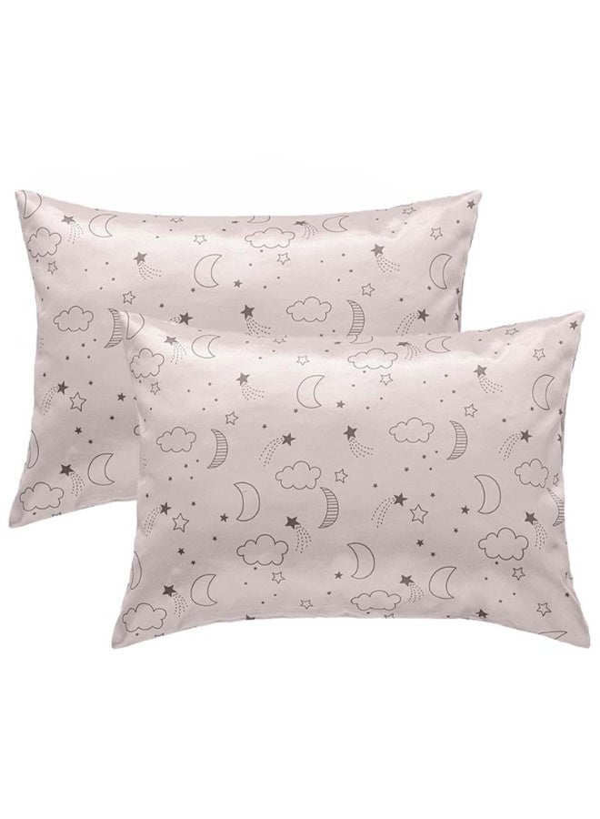 2 Pack Toddler Silk Satin Pillowcases, 49 x 36 cm, Baby Cot Bed & Travel Pillow Covers for Kids, Beige Cloud Moon - Image 1