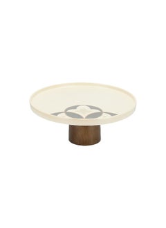 La Mesa La Mesa creamy porcelain cake stand w wooden base 30cm  - Image 2