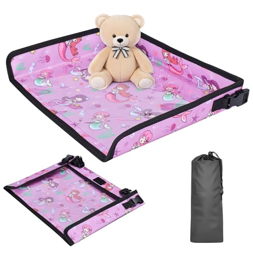 INFANZIA Kids Travel Tray Table Cover Plane essentials for Toddler Airplane Travel Tray Travel Essential MustHaves for Train and Flying Supplies Mermaids Purple - Image 1
