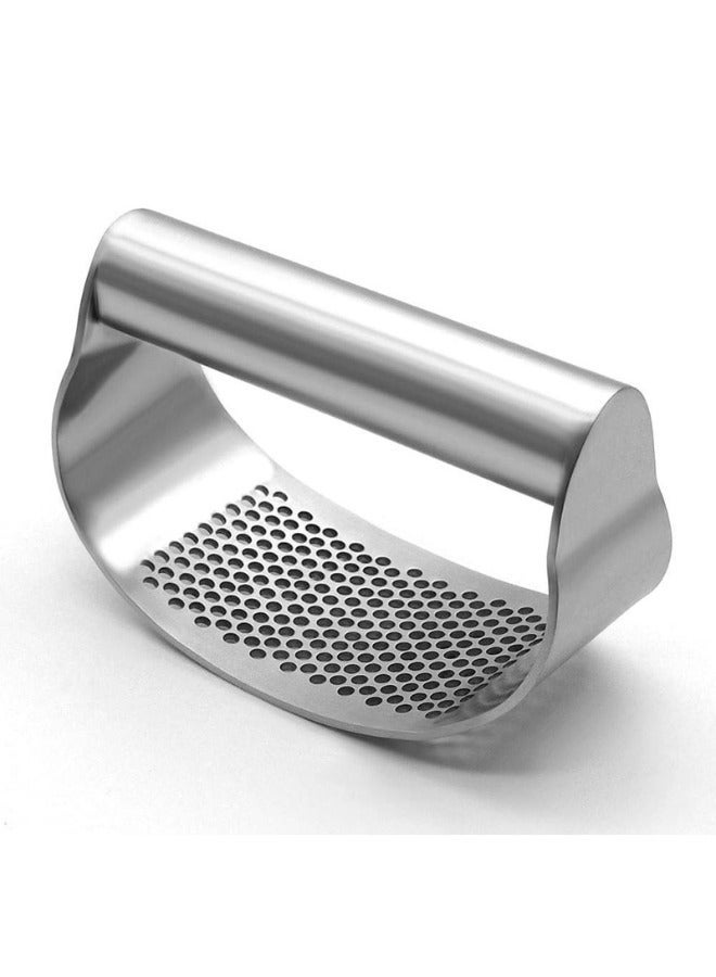 STAINLESS STEEL GARLIC PRESSER,GARLIC PRESS ROCKER GARLIC MINCER GARLIC CRUSHER WITH PEELER AND CLEANING BRUSH,COMFORTABLE HANDLE GARLIC CHOPPER FOR SMASH GARLIC KITCHEN TOOLS (SINGLE UNIT)