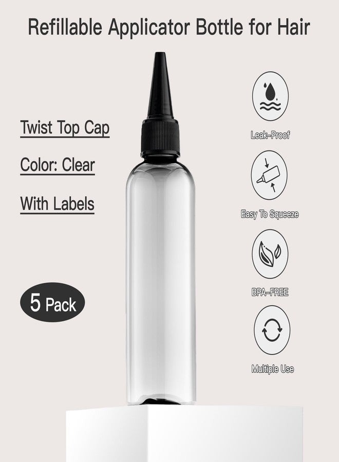 Tekson زجاجات تطبيق لون الشعر من تيكسون، عبوة 5 زجاجات قابلة لإعادة التعبئة، زجاجات بلاستيكية فارغة بغطاء لولبي (3.4 أونصة، شفافة) - Image 3