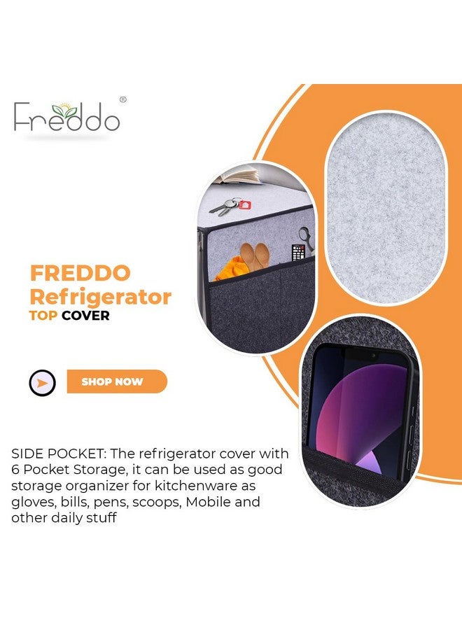 FREDDO غطاء ثلاجة فريدو مع 5 جيوب وجيب صغير للهاتف (الجزء العلوي 35 × 24 بوصة)، لون رمادي وأسود، عبوة من قطعة واحدة - Image 3