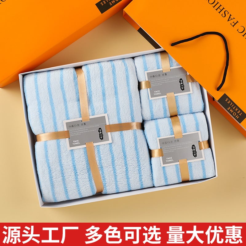 Towel Coral Velvet Towel Gift Box Handbag Absorbent Advertising Wedding Hand Gift Box Gift Towel Three-Piece Gift Set - Image 3