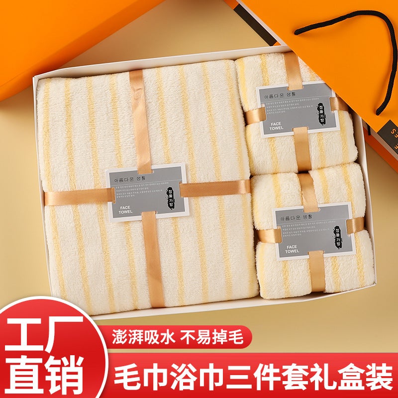 Towel Coral Velvet Towel Gift Box Handbag Absorbent Advertising Wedding Hand Gift Box Gift Towel Three-Piece Gift Set - Image 4