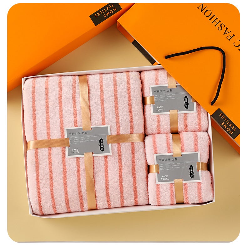 Towel Coral Velvet Towel Gift Box Handbag Absorbent Advertising Wedding Hand Gift Box Gift Towel Three-Piece Gift Set - Image 1